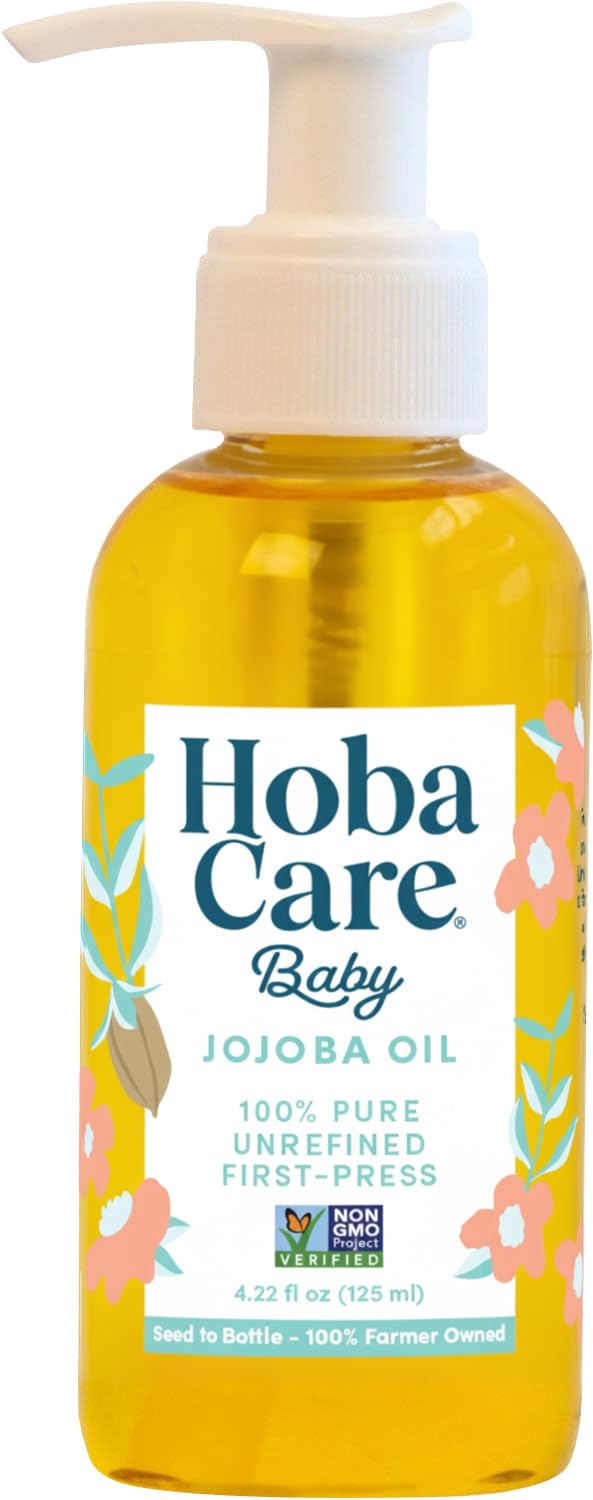 HobaCare 100% Pure Jojoba Oil Baby Care - Unrefined and Cold Pressed Body & Scalp Massaging Oil for Skin, Hair, and Nails - Helps to Fight Cradle Cap and Dry Skin (4.22 fl oz / 125 ml)
