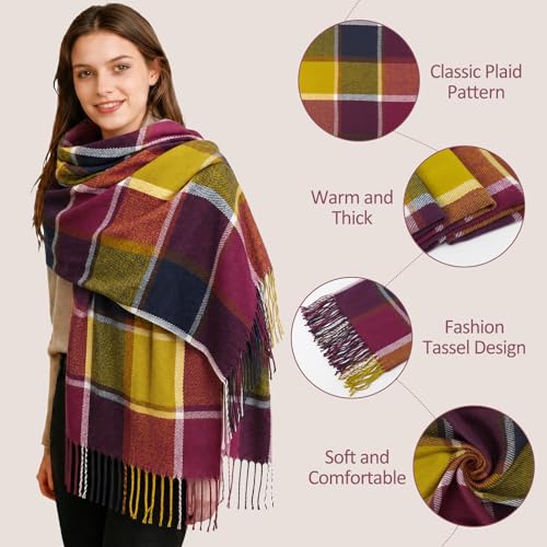 Image of Loritta Winter Scarf for Women, Long Plaid Shawl Wraps Scarves Gifts