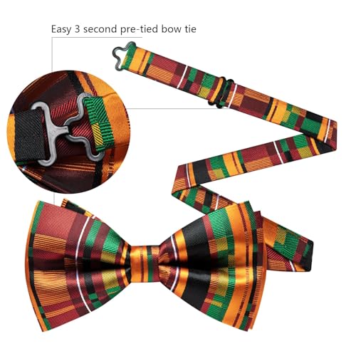 Image of YOHOWA Mens Bow Tie Set Paisley Pre-tied Bowties Adjustable with Handkerchief Cufflinks Gold Ring Set Wedding Prom Party