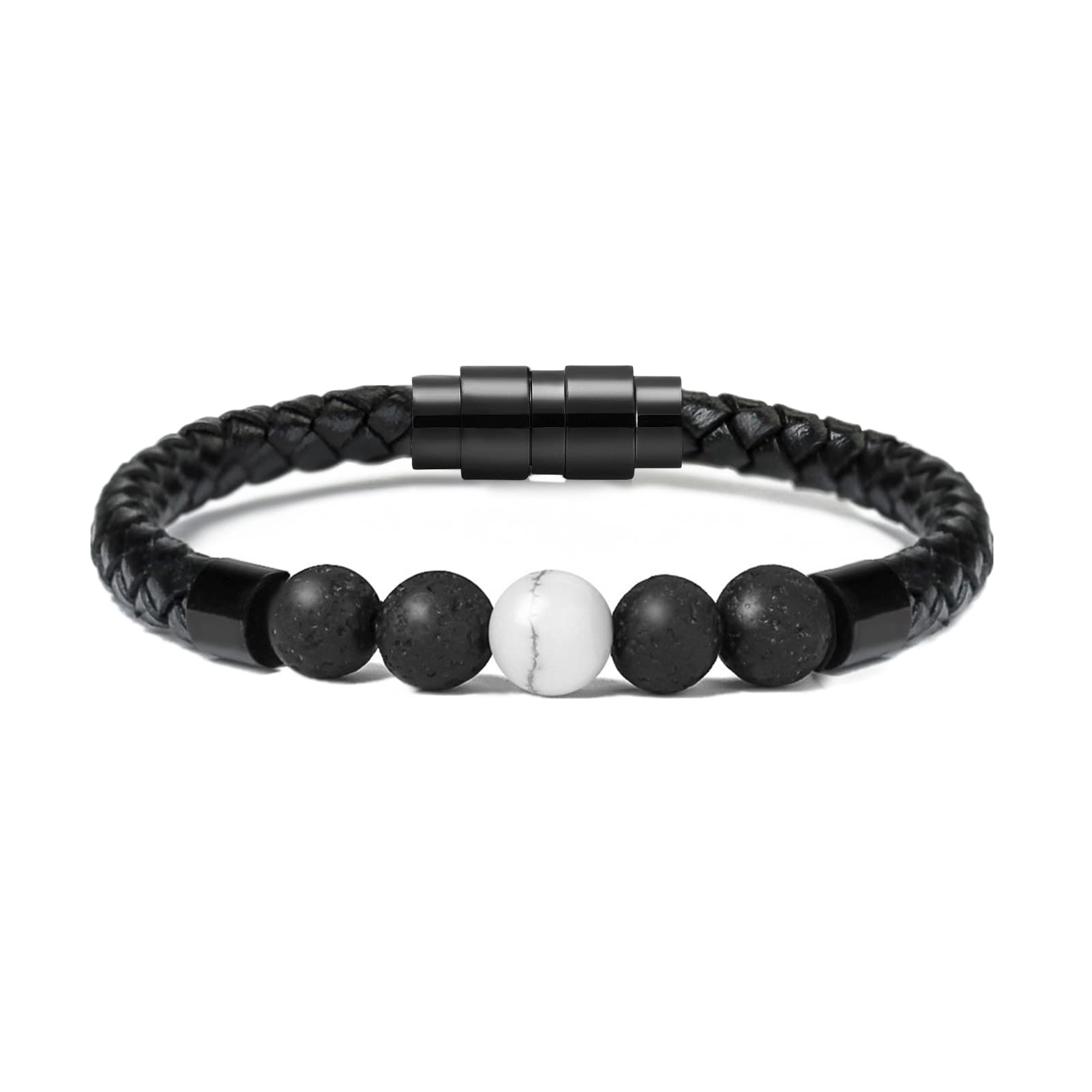 Leather Cremation Memorial Urn Bracelet Lava Stone 316L Stainless Steel Cremation Bangle Keepsake Urn Bracelet for Ashes