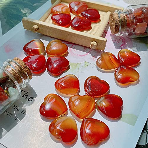 Image of 20 PCS Natural Heart Healing Crystals Red Carnelian Agate Polished Crystal Mini Pocket Stones Cute Palm Love Gemstones Set Bulk Wholesale Reiki Energy Balancing Meditation Valentine's Day Gift