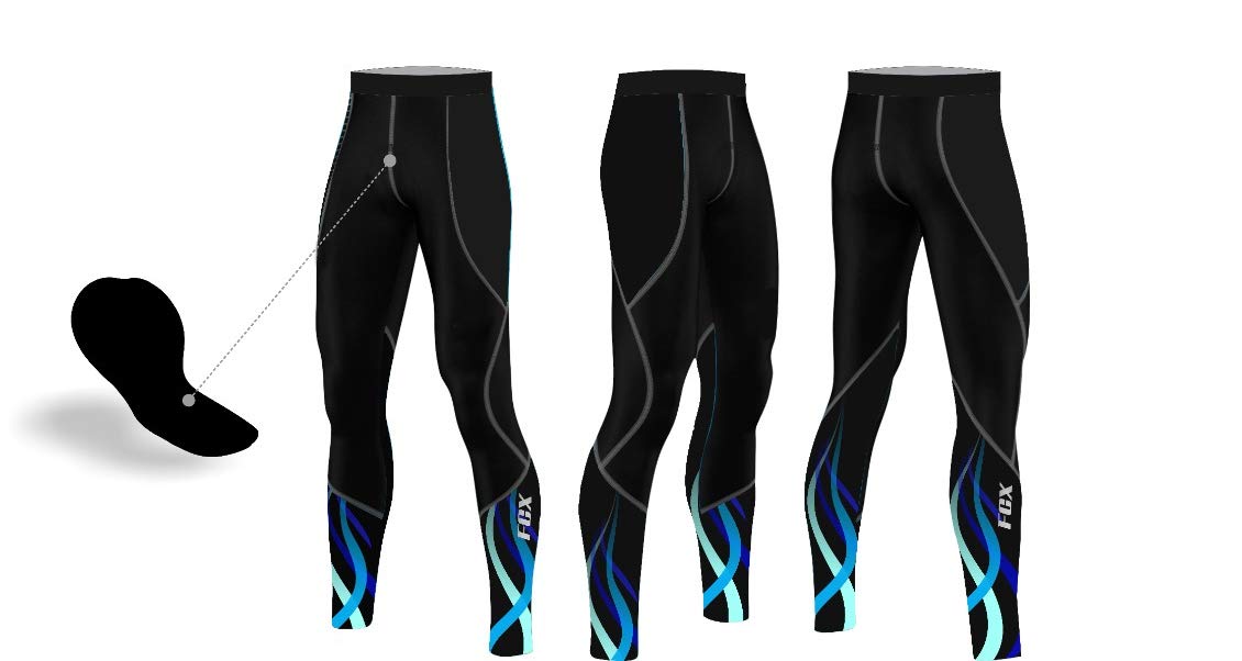 FCX Womens Cycling Tights Padded Winter Bicycling Riding Thermal Biking Trouser Pants Outdoor Sports Tights (Black Sky Blue, X-Small)