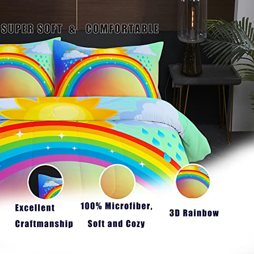Ninenine Colorful Rainbow Twin Bedding Sets For Girls Teens, Sun And Rain Comforter Set Cloud Bed Set-Includes 1 Comforter With Matching Pillowcase #TOP1