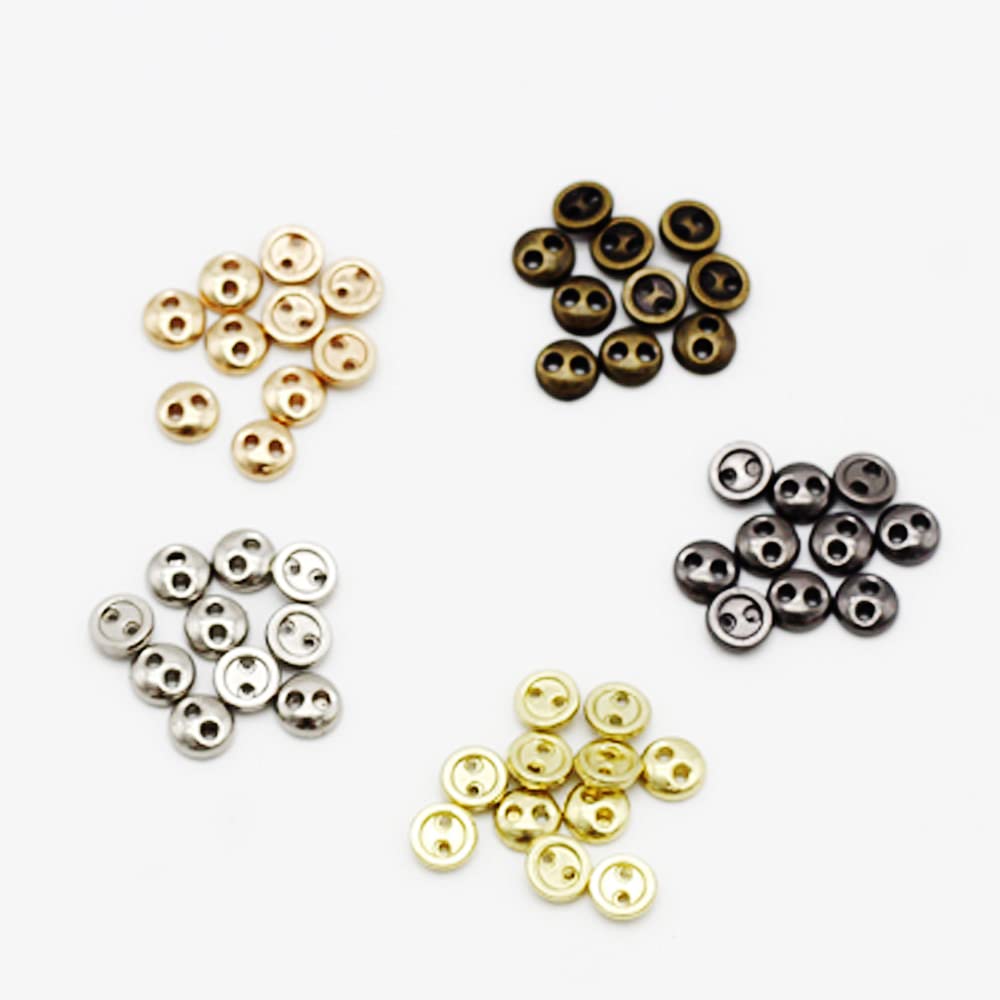 50 PCS 2 Hole Mini Metal Round Buttons Small Bread Buttons for Doll Clothes Bag Deoration Sewing Craft (Bronze, 5mm)