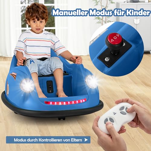 COSTWAY 12V Autoscooter Kinder, Elektro Bumper Car mit Fernsteuerung & LED-Lichtern & Musik, Kinderauto 360-Grad Drehung, für Kinder von 2–5 Jahren (Blau) – Bild 4