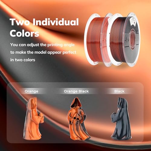 Image of AMOLEN Silk PLA 3D Printer Filament, Dual Color Black Orange PLA 1.75mm, Shiny Color Change Filament 3D Printing PLA Filament for Most FDM 3D Printer, 1kg Spool(2.2lbs)