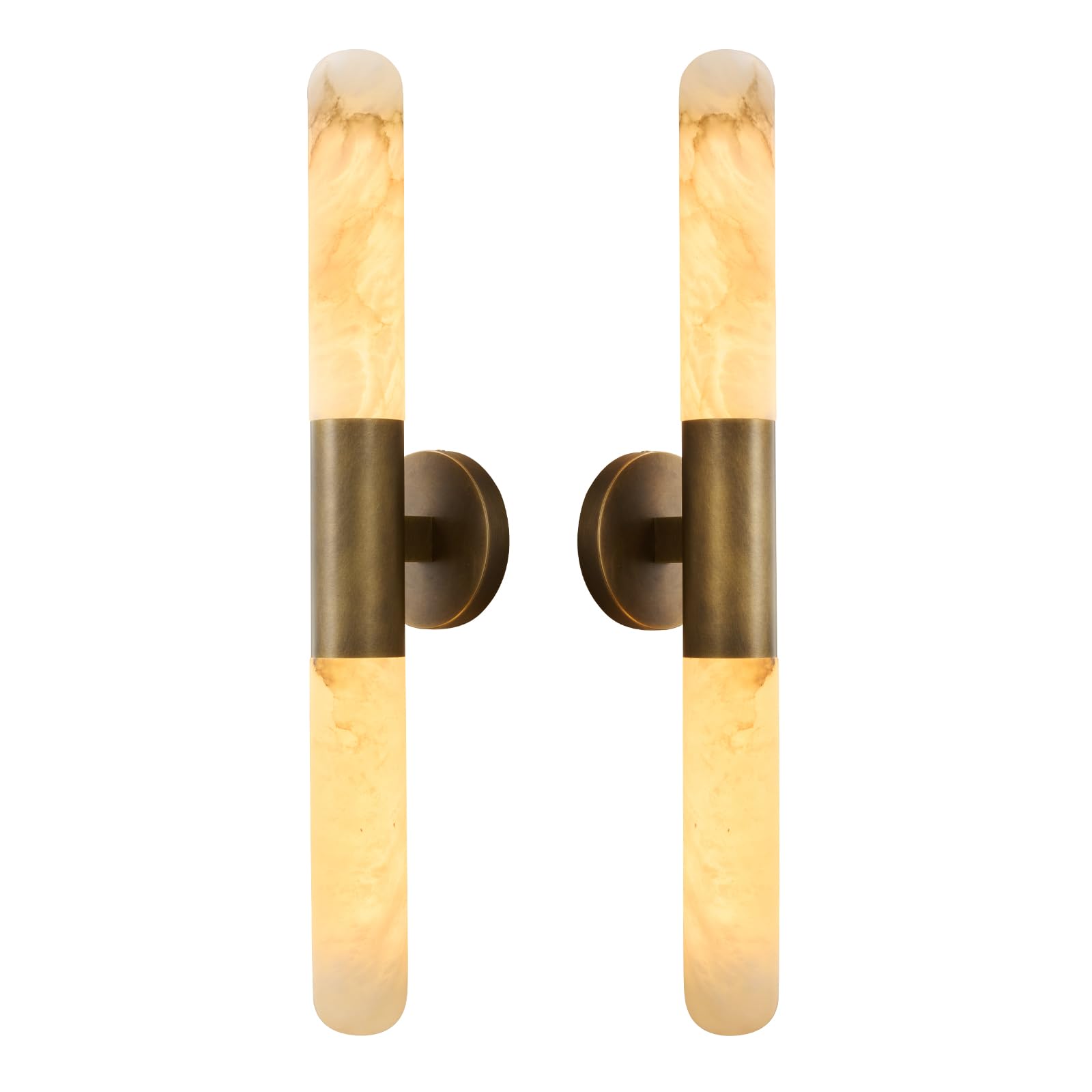 Photo 1 of LuminaBrass Natural Alabaster Wall Sconce, Modern Brass Rust Resistant Vintage Vanity Wall Light for Bathroom, Bedroom, Living Room