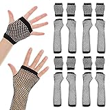 8 Paar lange und kurze Fischnetzhandschuhe fingerlose Netzhandschuhe 80er Jahre Fischnetzhandschuhe Partybedarf Handschuhe Dehnbare Mesh Retro Handschuhe für 80er Jahre Fasching Kostüm Party Supplies