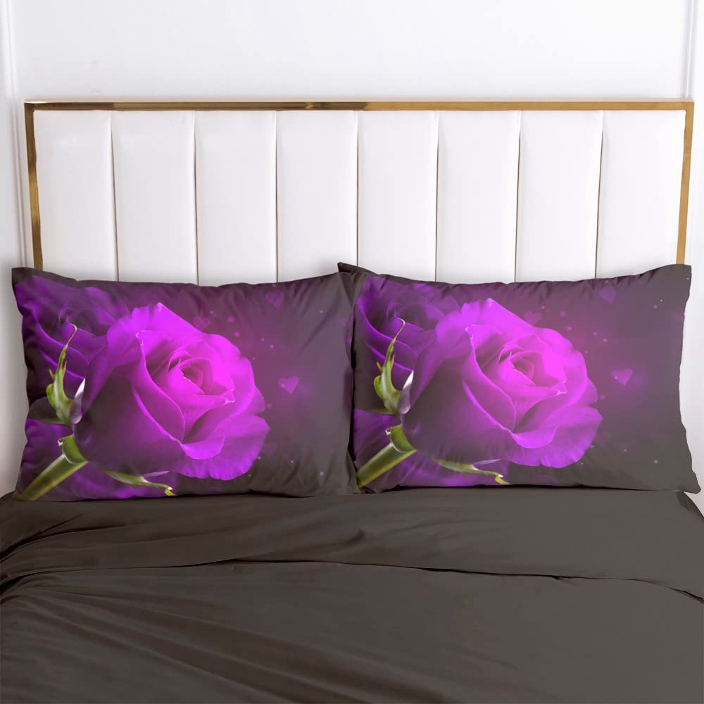 Luowei Rosas Ropa de cama de 135 x 200 cm, 4 piezas, diseño de rosas, vintage, juego de ropa de cama de microfibra con cremallera y 2 fundas de almohada de 80 x 80 cm