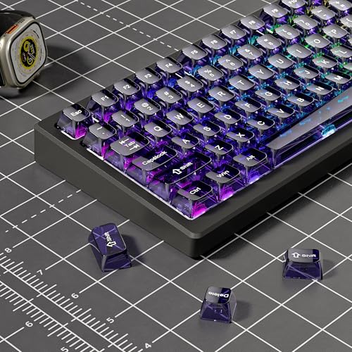 Image of dagaladoo Purple Clear keycaps,Transparent keycaps 60 75 100 Percent,Crystal keycap Set,Shine Through Key caps Ceramic Style,MDA Profile Keyboard Key Cap for Mx Switches Mechanical Keyboard(115key)