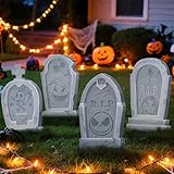 Jack Sally Tombstones Yard Signs, 17 Inch Gravestones Set Scary Halloween Decor Christmas Nightmare Halloween Decorations Outdoor Before Lawn Garden RIP Pumpkin Yard Stakes Outside Graveyard, Not Foam
