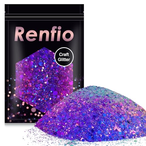Renfio Chameleon Chunky Glitter, Mixed Fine Powder Color Shift 1.75 Oz (50G) Pet Flake Hexagon Purple Blue Glitters Sequin Resin Pigment Chip Dust For Slime Painting Craft Hair Body Beauty - Galaxy