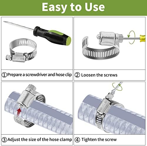 Hose Clips, Stainless Steel Hose Clamp Adjustable 27-51mm Range Worm Drive Pipe Duct Clamps Hose Clips Assorted Kit for Plumbing, Automotive, Mechanical, Industrial,10 Pcs