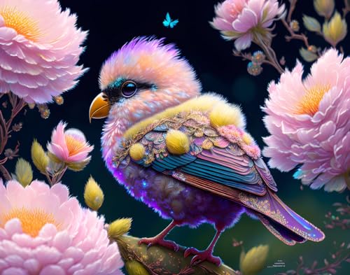 Tableau sur toile oiseau et fleurs pour une chambre d'enfant douce