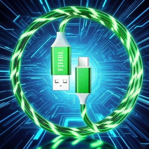 Image of USB Type A to Type C PD Fast Charging Cable Phone Charger High Data Speed Visible Light Up Current Flowing for All USB C Device-39Inches Green.