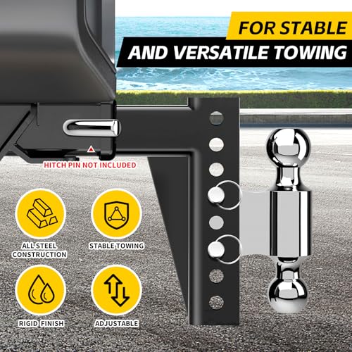 Image of MaxxHaul Adjustable Dual Ball Hitch Mount 2 inch Receiver 6-1 /2 inch Drop 7-1 /2 inch Rise 2 inch & 2-5 /16 inch Hitch Balls 12,000 lb GTW Heavy-Duty Steel (70380)