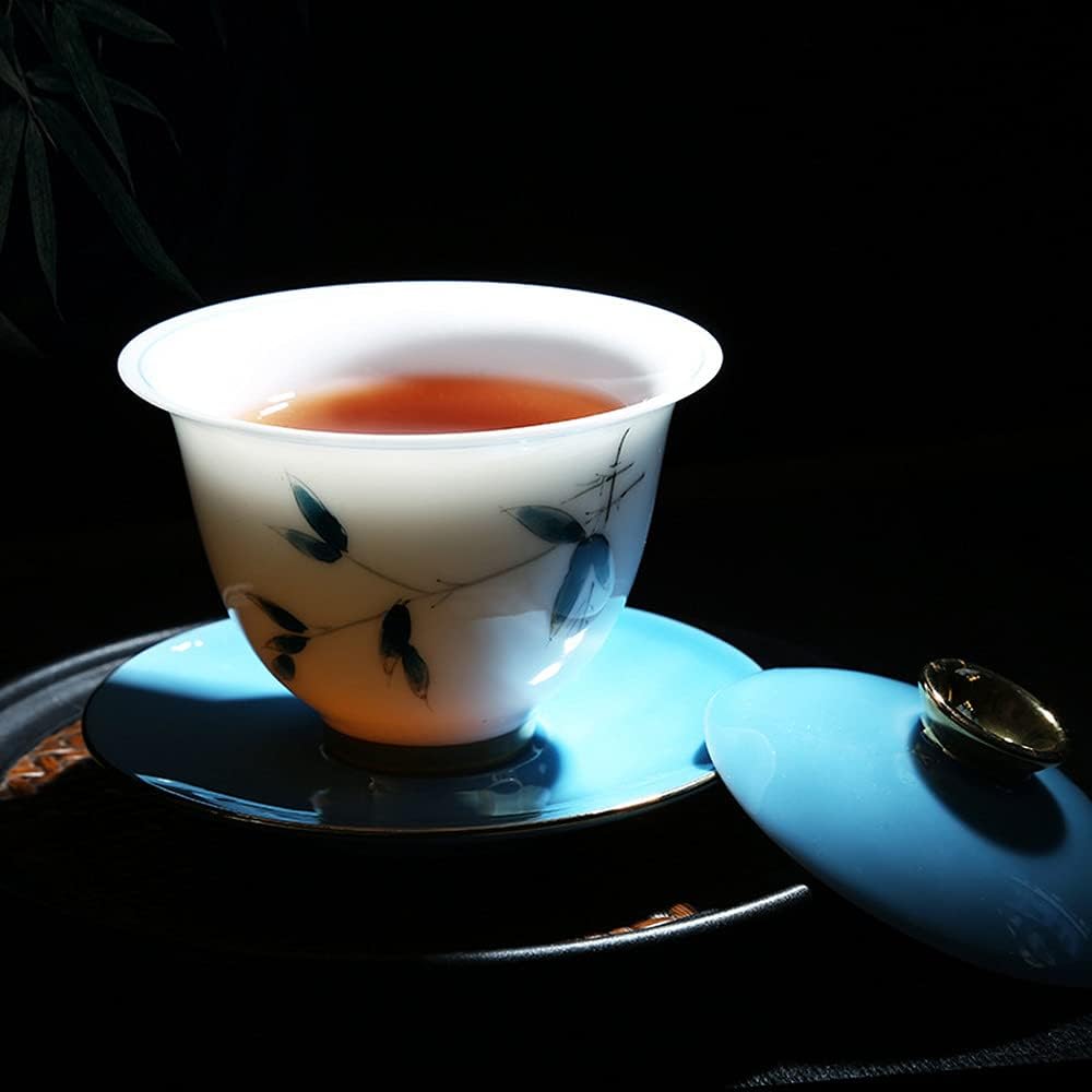Chinese Handpainted Gaiwan Porcelain Tureen Cup Bowl Coaster Tea Ceremony Decoration