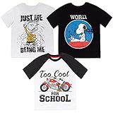 Peanuts Snoopy Charlie Brown Toddler Boys 3 Pack Graphic T-Shirt White/Black/Grey 3T