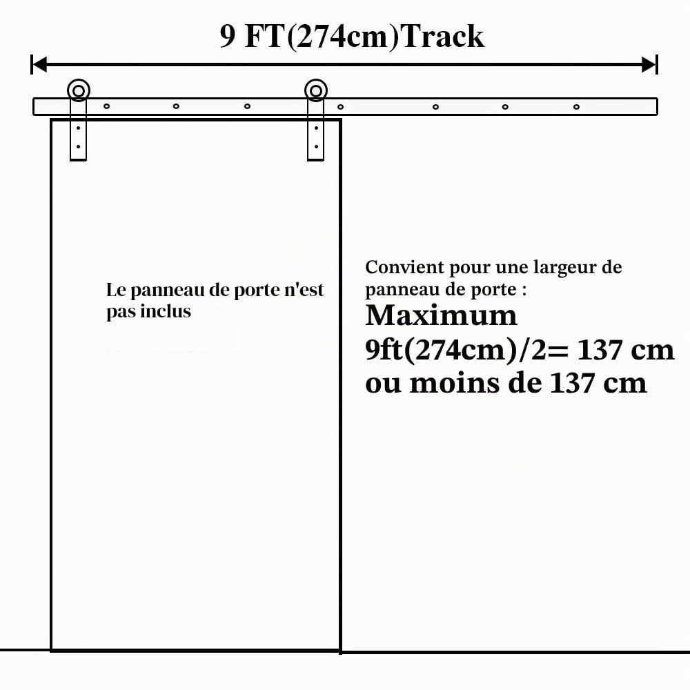 LWZH 9FT/274cm Kit de Quincaillerie Porte de Grange Coulissante Kit Rail Porte Coulissante pour Simple Porte/J-Forme
