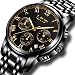 Mens Watches Sports Analog Quartz Watch Gents Fashion Business Full Steel Waterproof Chronograph Watch Man LIGE Date Calendar Gold Wristwatch Black