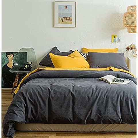 SUSYBAO Dark Grey Duvet Cover Queen 100% Washed Cotton Dark Gray Duvet Cover Set 3 Pieces 1 Minimalist Charcoal Grey Duvet Cover with Zipper Ties 2 Pillowcases Luxury Soft Retro Gray Bedding Durable Cover