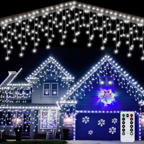 ZPQAODI Cortina de luzes de Natal exterior, 10 m 400 LEDs luzes de Natal exterior, luzes de Natal exterior, 8 modos, impermeável, correntes de luzes LED perfeitas para decorar jardim, beiras, pátios,