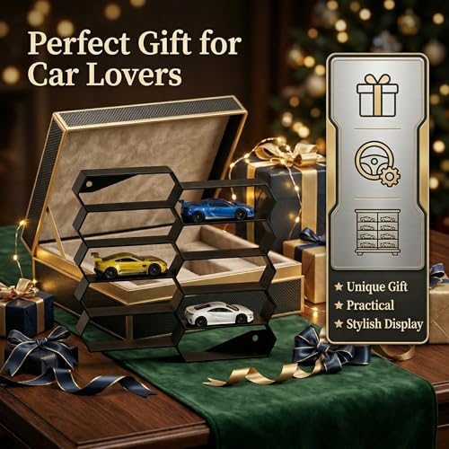 Image of Akrinity 10-Car Hexagon Wall Rack Compatible with Hot Wheels Stand & 1:64 Die-Cast Cars | Stackable Wall Car Display Organizer with Side Guards & Screw Slot | Home & Office Decor