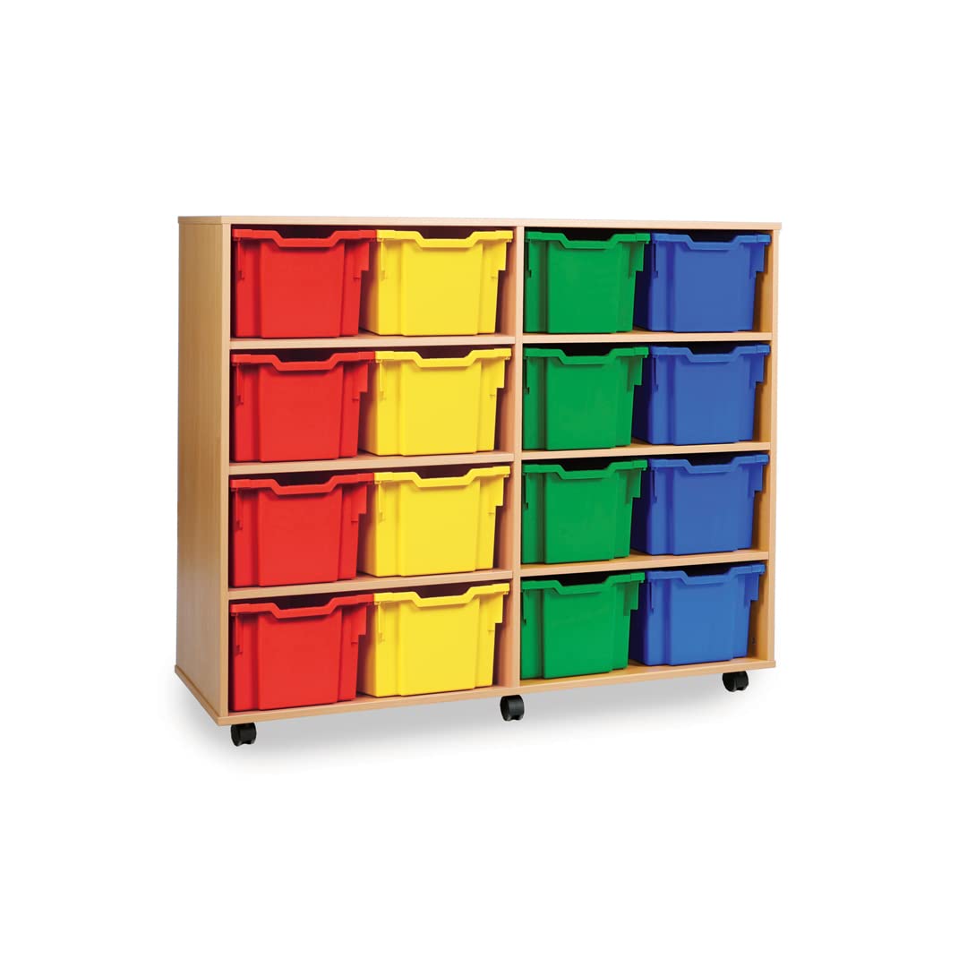 Office Needs Direct Monarch Mobile School Extra Deep Tray Storage Unit 16 Coloured Trays Beech MEQ3116-COL
