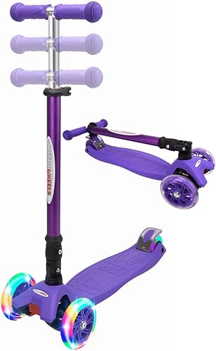 Miniatura 10 de ChromeWheels Patinetes para niños, scooter plegable de lujo, 4 alturas ajustables, 132 libras, límite de peso de 3 ruedas, ruedas de luz LED