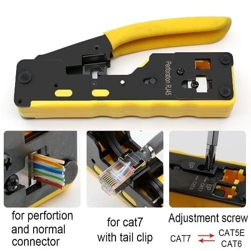 atdaraz RJ45 Crimp Tool Pass Through Crimper for RJ45 Connectors, Cat6, Cat6A, Cat5, Cat5E Connector Ethernet Crimper Tool with Mini Cable Stripper