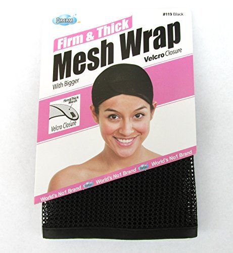 Dream, Firm & Thick Mesh Wrap with Velcro Closure (Item #119 Black), One size, cool mesh fabric, mesh, fabric, comfortable, soft material, velcro closure, weave, hair extension, wig cap