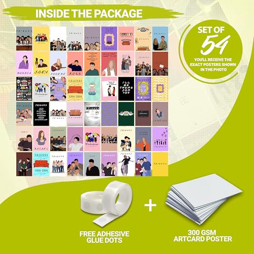Image of Pack of 54 Friends Wall Collage Kit Posters - 4 x 6 Inches Posters for Wall Decoration - Wall Art For Bedroom, Office, Living room, Dorm room - Glue Dots Included