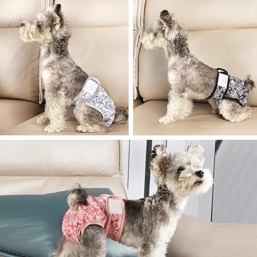 Image of wegreeco Luxury Washable Reusable Dog Diapers (Stylish Pattern) - Female Dog Diapers, Doggie Diapers, 3 Pack (Lace, Medium)