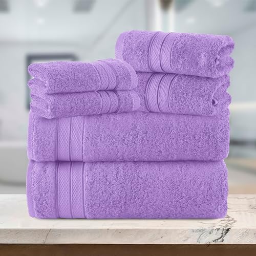 Image of Elegant Comfort Luxury 6-Piece Towel Set, Premium Soft 100% Turkish Cotton, Three Line Popcorn Design 2 Bath Towels, 2 Hand Towels and 2 Washcloths Towel Set - Quick-Drying and Absorbent, Lavender
