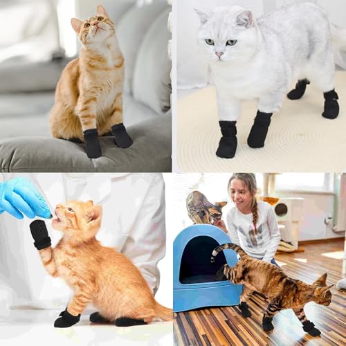 TogtherKings 4 Stück verstellbare Katzenschuhe aus Netzstoff, Anti-Kratz-Schuhe Für Katzen, Atmungsaktiv Katzenpfotenschutz, Katzenstiefel zum Baden von Haustieren, Schneiden von Nägeln, Überprüfen