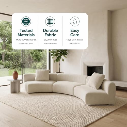 Image of Acanva Formia Boucle Curved Sectional Sofa, 3 Armless Chairs, White