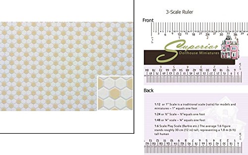 Baldosa Hexagonal Miniatura Para Casas De Muñecas - Azulejo Blanco Beige Para Cocina O Baño, Escala 1:12, Hoja De 28x39 Cm