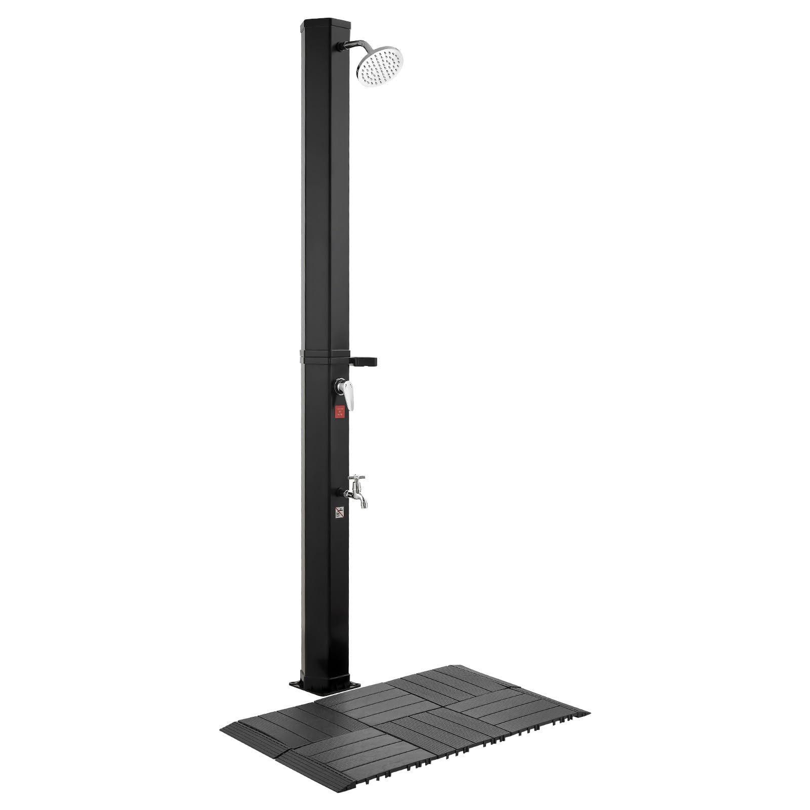 VEVOR Ducha Solar 35 litros 195 cm, Ducha Solar Exterior con Suelo y Grifo de Pedal, Cabezal Giratorio 360° Ajuste de Agua Fría y Caliente hasta 60 °C, PVC Reforzado, para Piscina Jardín Playa, Negro