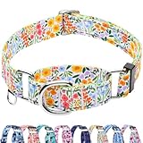 Fidohug Reflective Martingale Collar for Dogs Nylon Training Collar with No Buckle Cute Floral No Pull Dog Collar for Medium Dogs（Yellow Flower，M）