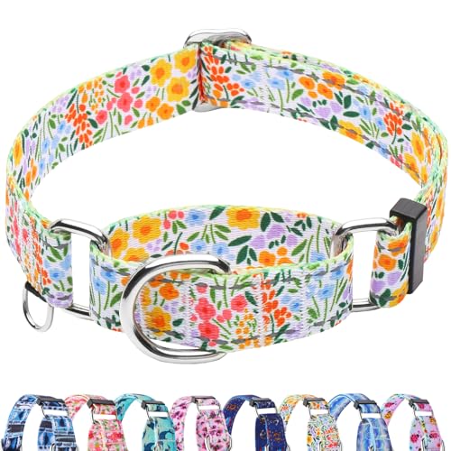Fidohug Reflective Martingale Collar for Dogs Nylon Training Collar with No Buckle Cute Floral No Pull Dog Collar for Medium DogsYellow FlowerM
