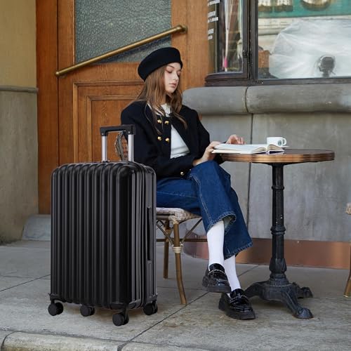 3-Piece Hardshell Carry On Luggage Set, ABS Spinner Suitcases With Wheels, 20/24/28 Inch, Black, Smart Features with USB Port & Cup Holder2