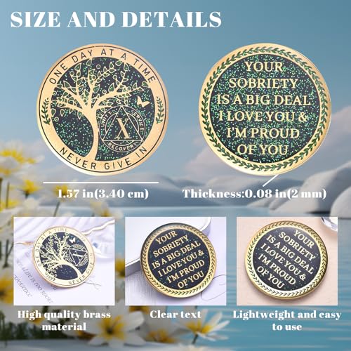 Image of LParkin 10 Year Sobriety Coin, Tree of Life Sobriety Coin, 10 Year AA Coin, Sobriety Gifts for Men and Women, 10 Year Sober Anniversary Token, Alcoholics Anonymous Medallion