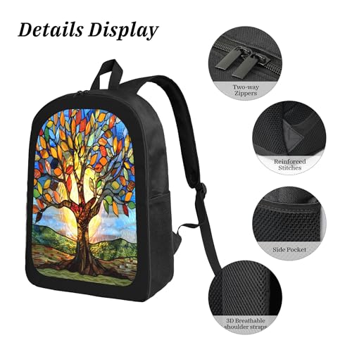 3PCS Backpack for Women Men With Lunch Box Pencil Bag 17 Inch Lightweight Adjustable Strap Back Pack 3 In 1 Set Tree Of Life Casual Daypack Unisex Fit Travel Work Camping4