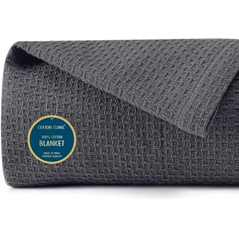 Cotton Clinic 100% Cotton Waffle Blanket Twin Size 60"x90"- Soft Lightweight Breathable Bed Blanket for All Season - Perfect Blanket Layer for Couch Bed Sofa - Elegant Home Decoration - Dark Grey Cover