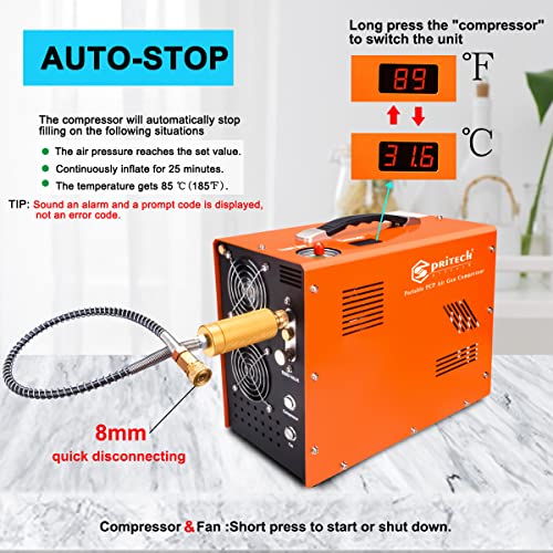 Spritech Ve3 Pcp Air Compressor,Auto-Stop 4500Psi/30Mpa Oil/Water-Free Air Gun And Paintball Tank Pump With Water/Oil Separator,Built-In Power Adapter(110V Ac Or 12V Car Battery) #TOP4