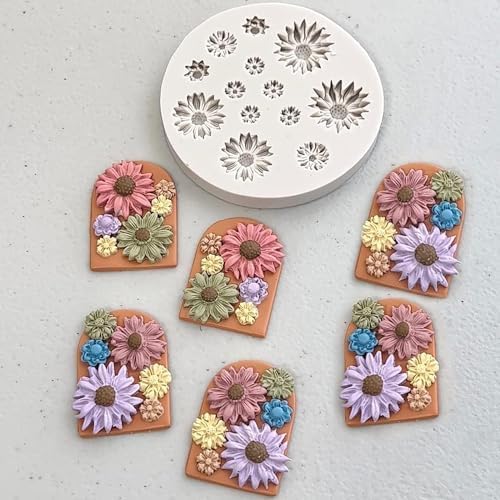 Image of 13 Cavity Small Flower Polymer Clay Molds for Jewelry Making, Cake Decoration, 3D Daisy Miniature Clay Molds Silicone Flower Mold for Earrings Decoration