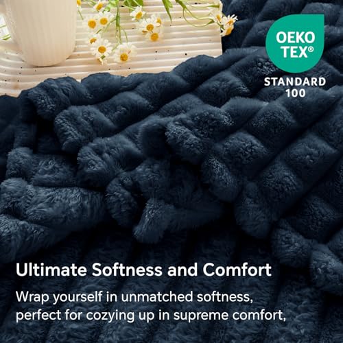 Image of BEDELITE Navy Blue Fleece Throw Blankets Queen Size for Bed, 90x90 Inch