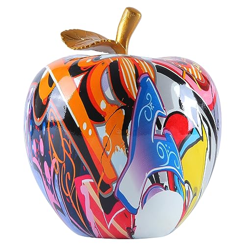 JOOMBE Colorful Fruit Figurines Apple Statue Decorations,Abstract Graffiti Apple Resin Sculpture for Table top Ornament Home Decor Christmas eve Gift(Large)
