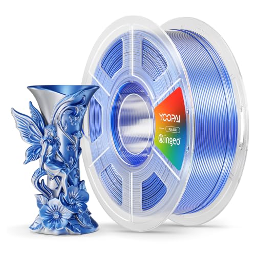 Image of YOOPAI Dual Color Silk PLA Filament 1.75mm, Two-Tone Coextrusion PLA 3D Printer Filament, Shiny Color Change Finish, Enhanced Formula for Stable Printing, 1kg Spool, Blue Silver