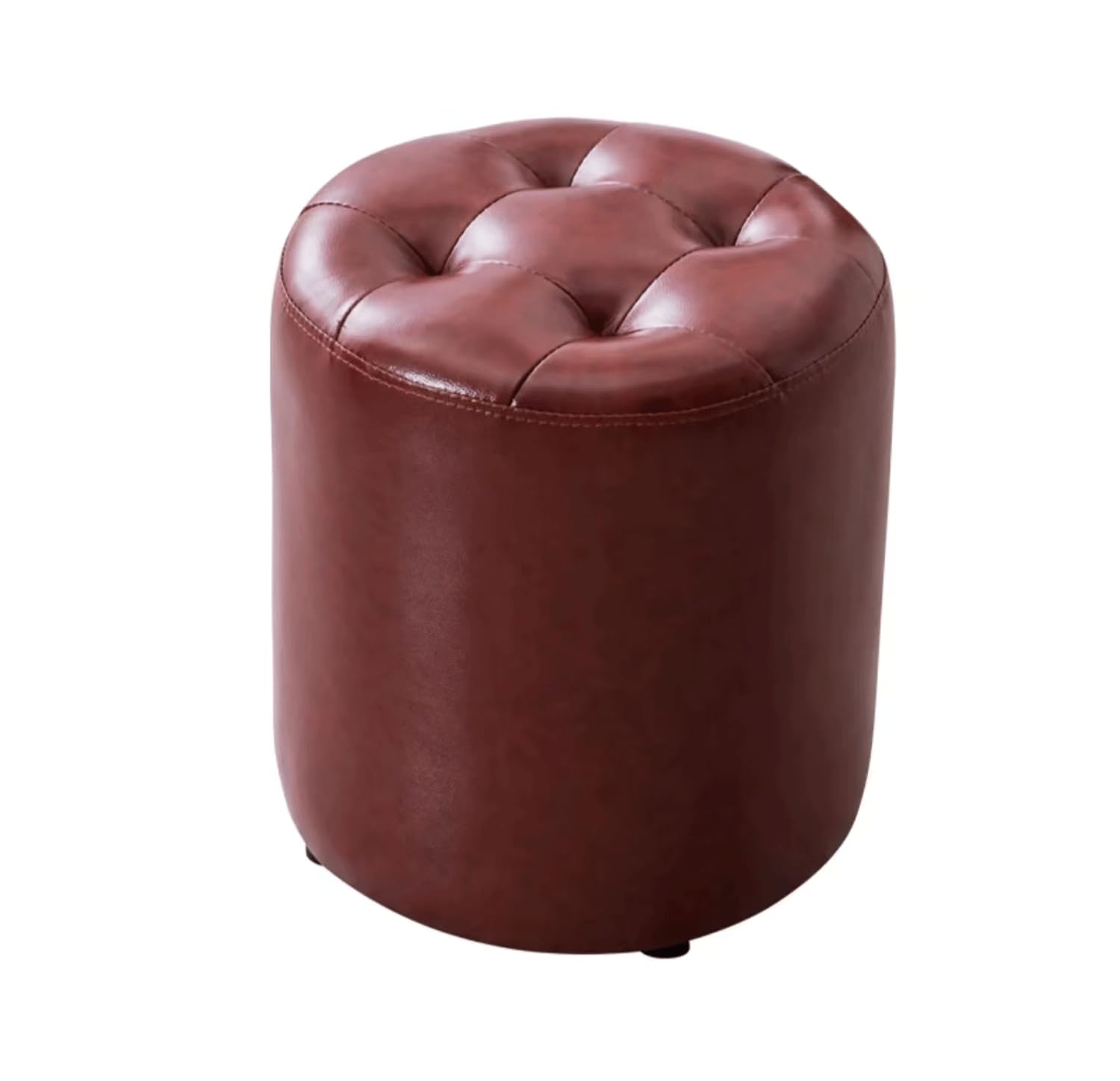 Tabouret pouf ottoman rond en cuir PU jaune et bois pour chambre